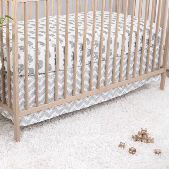 The Peanutshell Other - Gray and White chevron Crib skirt for baby nursery